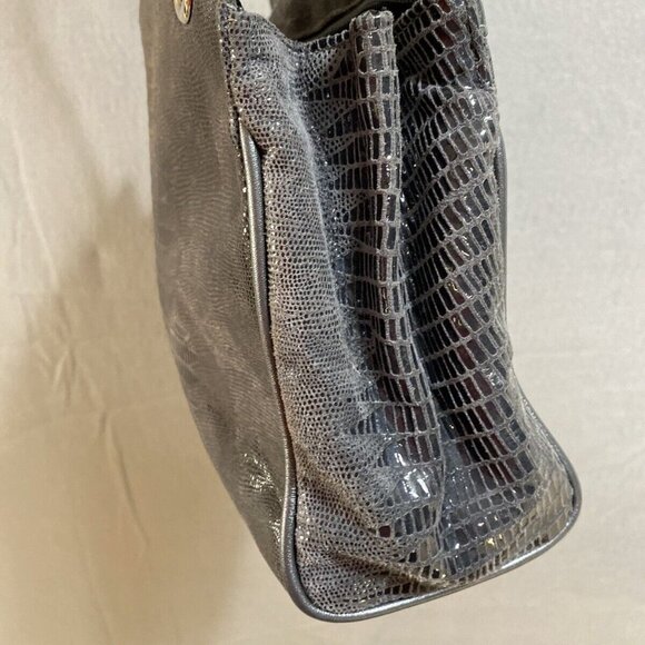 DUE FRATELLI Grey Snake Embossed Leather Women's Shoulder Bag - Picture 3 of 8